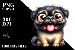 Cute Funny Smiling Pug Watercolor Clipart Product Image 3