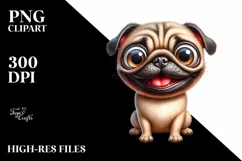 Cute Funny Smiling Pug Watercolor Clipart Product Image 1