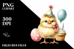 Watercolor Chicken with Party Hat, High-Res PNG Product Image 1