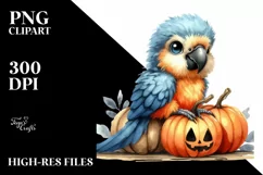 Cute Macaw with Pumpkin, Transparent PNG Product Image 1