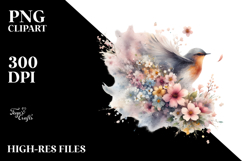 Colorful Bird Spring Flowers PNG Product Image 2
