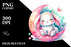 Colorful Bunny on Smiling Moon PNG Product Image 2