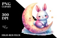 Colorful Bunny on Smiling Moon PNG Product Image 2