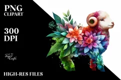 Vibrant Watercolor Lamb with Flowers, PNG Product Image 1