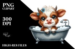 Smiling Baby Highland Cow in a Bath Tub | Clipart Product Image 1