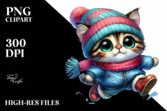 Cute Baby Cat Jumping, Vibrant Drawing PNG Product Image 1