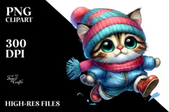 Cute Baby Cat Jumping, Vibrant Drawing PNG Product Image 2