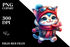 Watercolor Vibrant Cat Jumping PNG Product Image 2