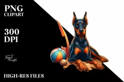 Cute Doberman Pinscher in Summer Scene | Clipart Product Image 3