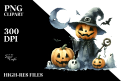 Funny Simple Jack-o&#039;-lantern Washed Watercolor PNG Product Image 2