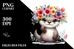Cartoon-Style Otter Sitting PNG Product Image 3