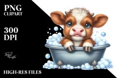 Smiling Baby Highland Cow in a Bath Tub | Clipart Product Image 3