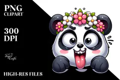 Silly Cartoon Panda with Flower Crown PNG Product Image 2