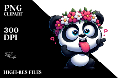 Silly Cartoon Panda with Flower Crown PNG Product Image 2
