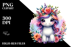 Cute Unicorn with Floral Wreath PNG Product Image 2