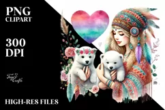 Boho Baby Polar Bear with Heart, PNG Product Image 2