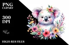 Colorful Floral Koala Sublimation Clipart Product Image 1