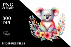 Colorful Watercolor Koala Floral | Clipart Product Image 3