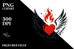 Heart with Wings and Fire Paintbrush Style PNG Product Image 2