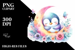 Vibrant Wimsical Penguin Moon Flowers Product Image 1