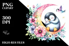 Vibrant Wimsical Penguin Moon Flowers Product Image 3