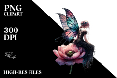 Watercolor Gothic Fairy on Flower PNG Product Image 2
