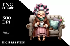 Watercolor Lady on Sofa with Hair Curlers | Clipart Product Image 3