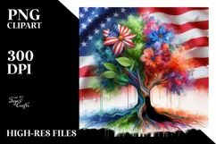 Vibrant Watercolor Tree with Flowers, PNG Product Image 1