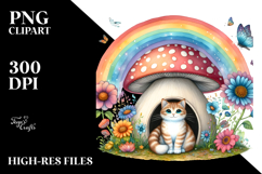 Vibrant Cat House with Colorful Mushroom | Clipart Product Image 2