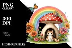 Vibrant Cat House with Colorful Mushroom | Clipart Product Image 3