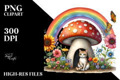 Watercolor CAT House with Striking Rainbow | Clipart Product Image 2