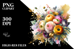Colorful Bouquet Gold Foil Clipart Product Image 2