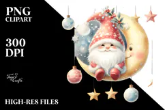 Cute Christmas Gnomes on Moon PNG Product Image 2