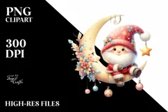 Cute Christmas Gnomes on Moon PNG Product Image 3