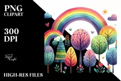 Cute Rainbow Trees Watercolor PNG Product Image 2