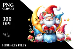 Cute Christmas Gnomes on Moon PNG Product Image 2