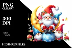 Cute Christmas Gnomes on Moon PNG Product Image 1