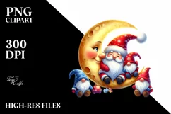 Cute Christmas Gnomes on Moon PNG Product Image 1
