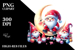 Cute Christmas Gnomes on Moon PNG Product Image 2