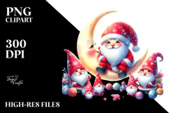 Cute Christmas Gnomes on Moon PNG Product Image 2