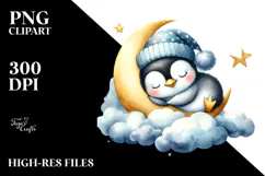 Sweet Baby Penguin Sleeping on Moon, PNG Product Image 2