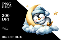 Sweet Baby Penguin Sleeping on Moon, PNG Product Image 2