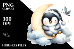 Sweet Baby Penguin Sleeping on Moon, PNG Product Image 2