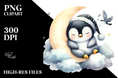 Sweet Baby Penguin Sleeping on Moon, PNG Product Image 2