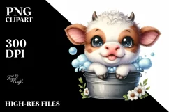 Smiling Baby Highland Cow in a Pot | Clipart Product Image 1
