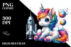 Colorful Unicorn at Space Station PNG Product Image 1