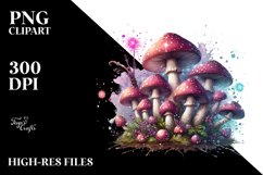 Glossy Magical Mushroom,Watercolor Splash PNG Product Image 1