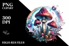 Glossy Magical Mushroom,Watercolor Splash PNG Product Image 1