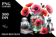 Watercolor Jar with Large Poppies | Clipart Product Image 2