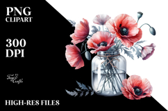 Watercolor Jar with Large Poppies | Clipart Product Image 2